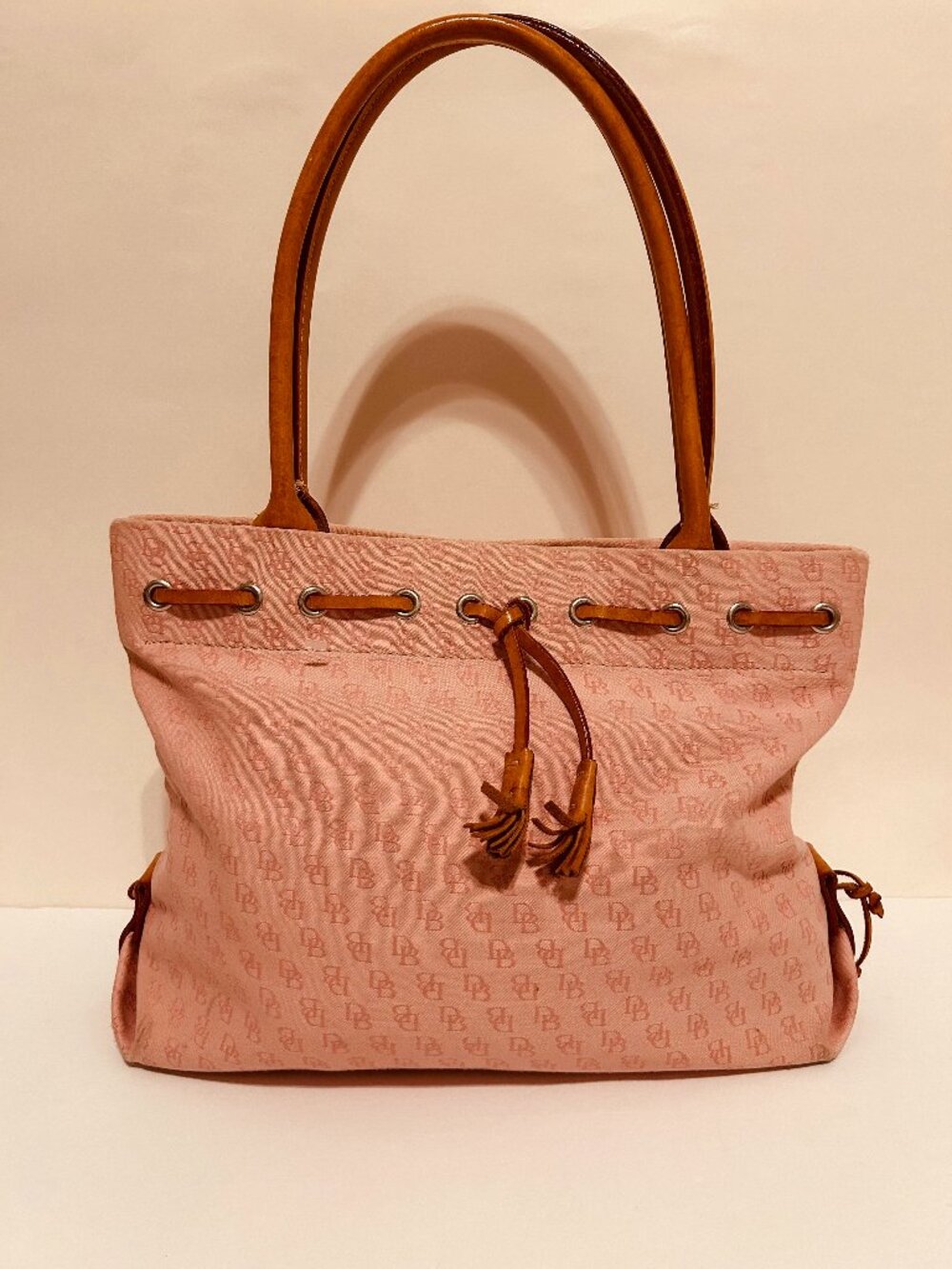 Dooney & Bourke Pink Monogram Tote with Tan Leather Trim